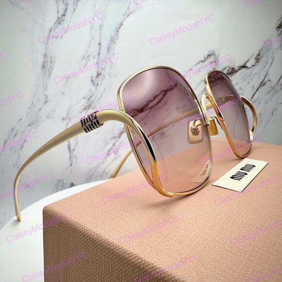New MIU MIU Sunglasses MU A57S 5AK40S Gold Metal Square Oversized Gradient Lens